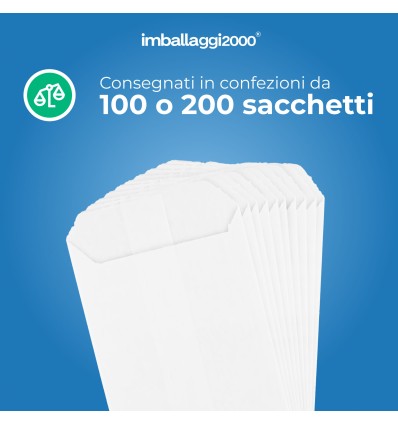 SACCHETTI IN CARTA PER ALIMENTI BIANCHI CONFEZIONE DA 100 PEZZI - Imballaggi per Tutte le Esigenze