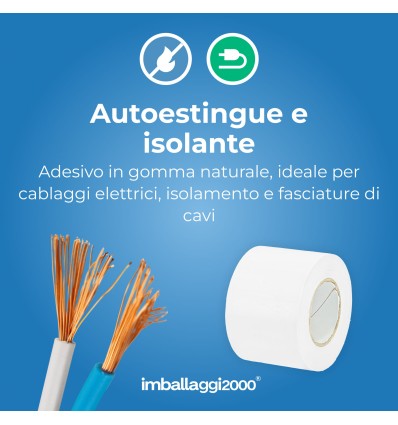 Nastro isolante PVC bianco 50 mm x 25 m – Isotape autoestinguente - Imballaggi per Tutte le Esigenze