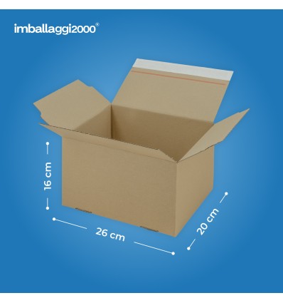 SCATOLE 1 ONDA AVANA AUTOMONTANTI FONDO A SCATTO ANTI EFFRAZIONE CON PATELLA ADESIVA MISURA 26X20X16 - Scatole