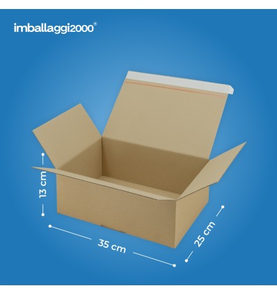 SCATOLE 1 ONDA AVANA AUTOMONTANTI FONDO A SCATTO ANTI EFFRAZIONE CON PATELLA ADESIVA MISURA 35X25X13 - Scatole