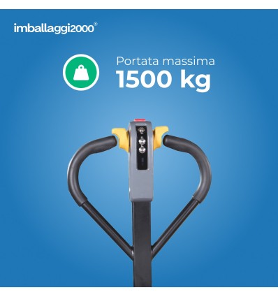 TRANSPALLET COMPLETAMENTE ELETTRICO ALZATA E MOVIMENTO, PROFESSIONALE PORTATA 1500 KG - Transpallet