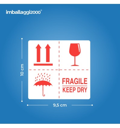 Etichette di spedizione 100x95 mm con scritta prestampata 4 LOGHI FRAGILE - Ufficio E Cancelleria