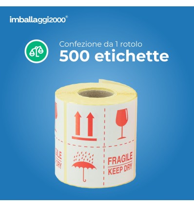 Etichette di spedizione 100x95 mm con scritta prestampata 4 LOGHI FRAGILE - Ufficio E Cancelleria