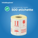 Etichette di spedizione 100x95 mm con scritta prestampata 4 LOGHI FRAGILE - Ufficio E Cancelleria