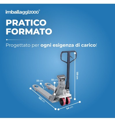 Transpallet pesatore manuale Pramac PY20, portata 2000 kg, forche 1150x540 mm - Transpallet